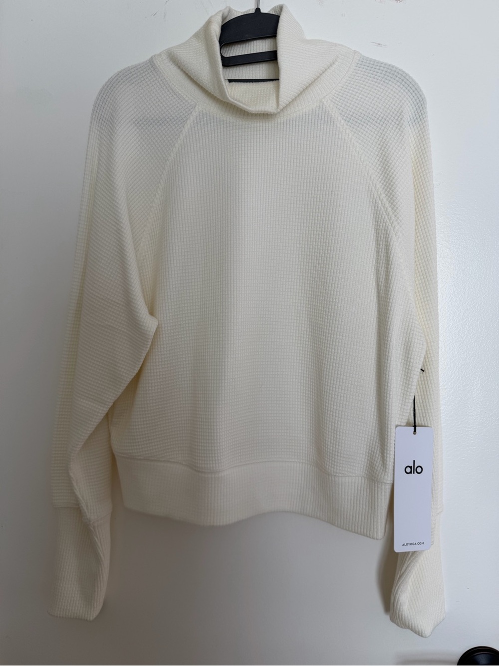ALO Yoga Cream Waffle-Knit Funnel Neck Top